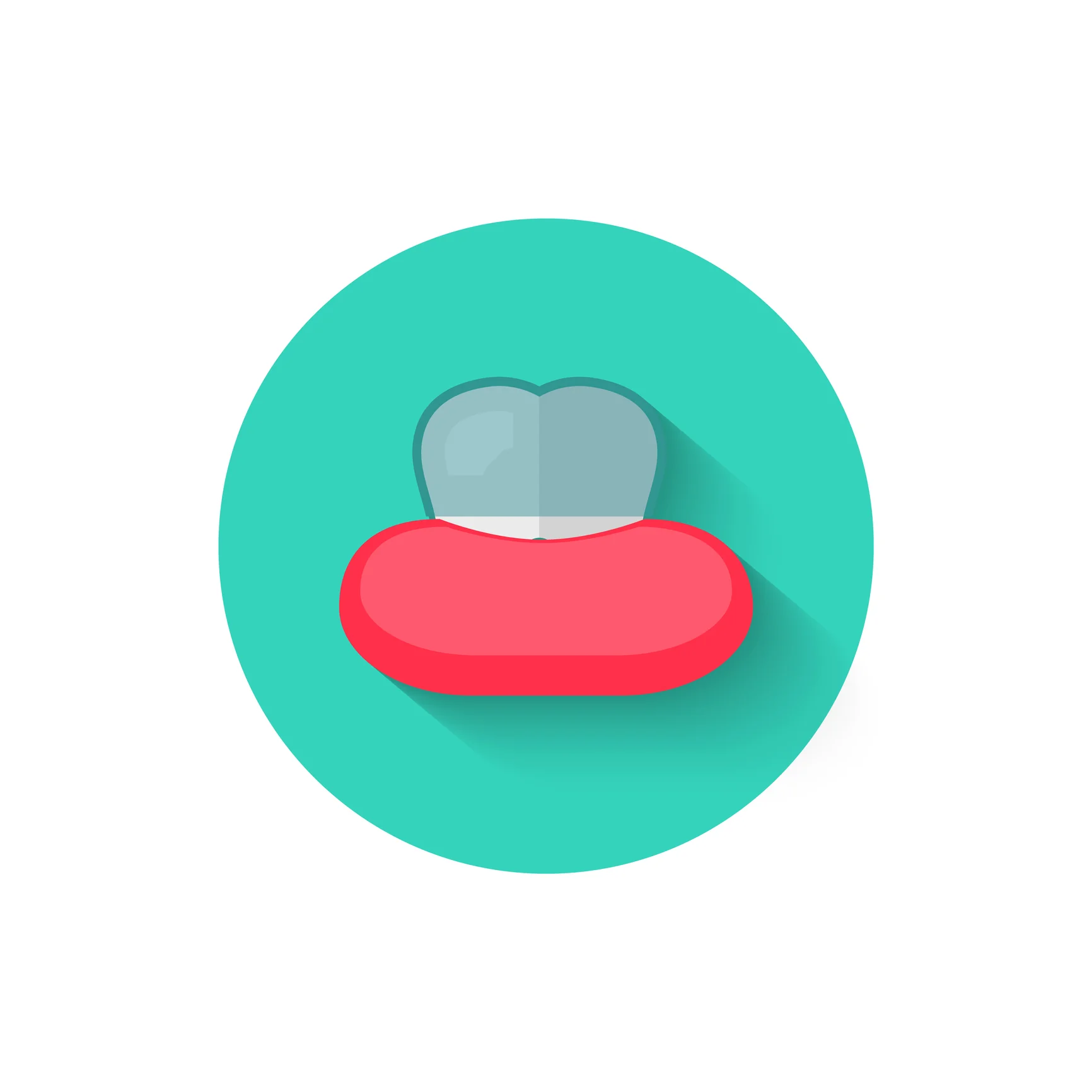 illustration of a tooth with a gray covering over the top half and red on the bottom half, on a green background